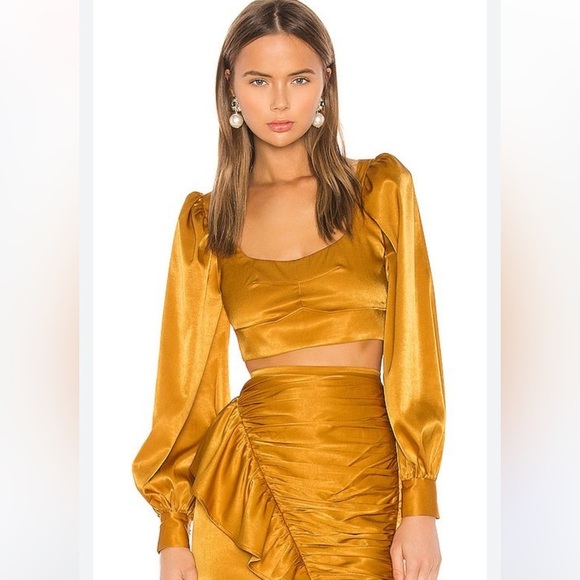 REVOLVE Camila Cohelo Gabriella cropped top In Gold long bishop sleeve, size S - Picture 1 of 13
